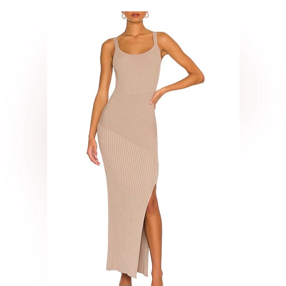 Nicholas Alixia Mixed Rib Knit Straps Midi Dress In Beige size XS